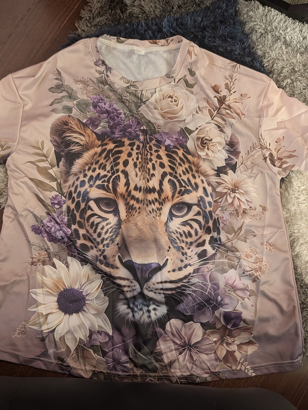 Leopard Floral Graphic Tee - Soft Pink